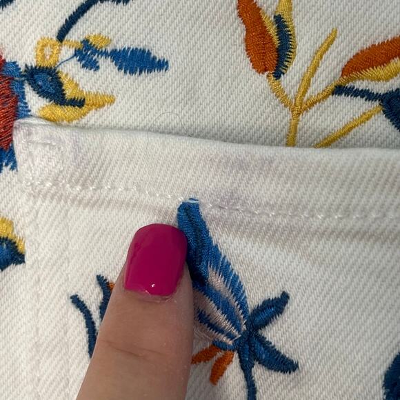 Maje Embroidered Floral Straight Leg Denim Jeans White Blue Size 36 Boho Retro - Picture 6 of 15